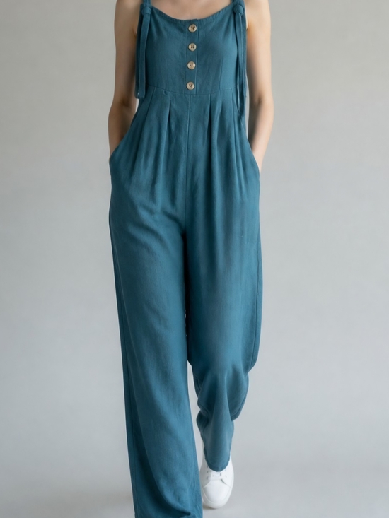 Boden Pants - Boden Teal Tie-Shoulder Wide-Leg Jumpsuit